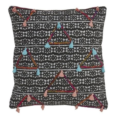 SARO LIFESTYLE SARO 945.M18S 18 in. Square Geometric Print Down Filled Throw Pillow with Triangle Tassels - Multi Color 945.M18S